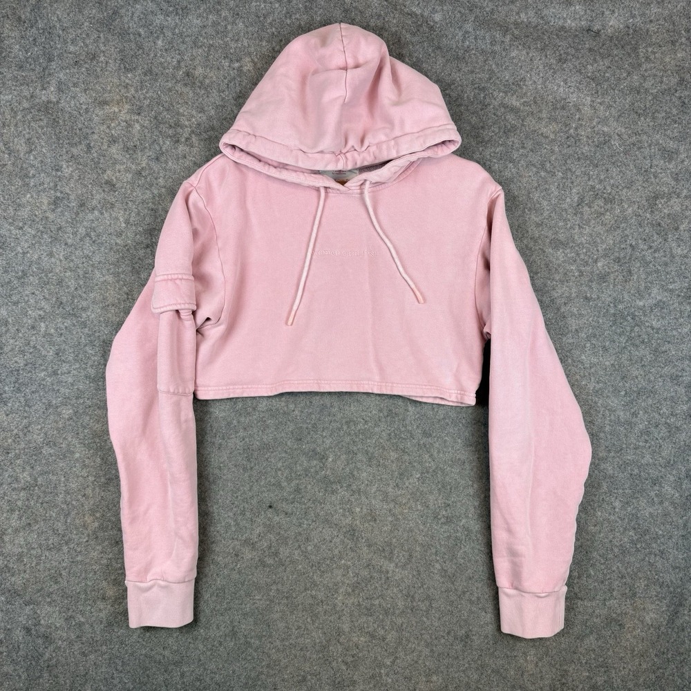 Voight By Valentina Cropped Pullover Hoodie "Women Cum First" Pink Size Small